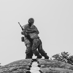 View on Statue of Brothers inside War Memorial of Korea and peaceful reunification. Yongsan, Seoul,...