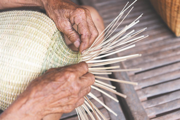 weaving bamboo basket wooden - old senior man hand working crafts hand made basket for nature...