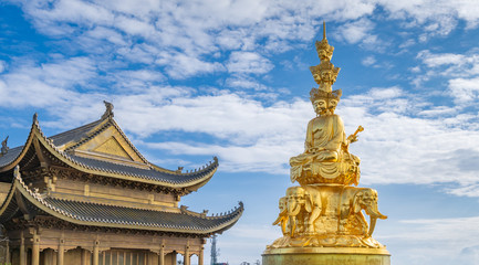 Ten-way Puxian gold statue at the top of Emei Mountain in Sichuan Province, China