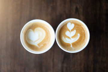 Hot latte coffee in biodegradable recycled glass paper