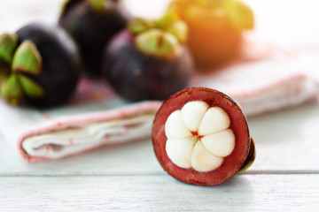 Mangosteen peeled on summer fruit - Fresh mangosteen from garden Thailand , Queen of fruit healthy