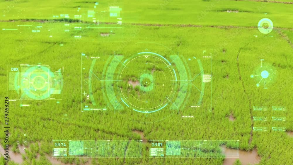 Poster drone shot flying aerial view with user interface text graph bar and target pointer element futurist