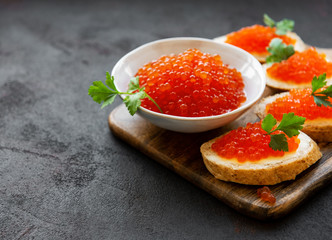 Sandwiches with red caviar