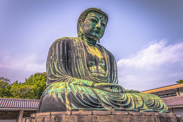 Kamakura - June 06, 2019: The great Buddha statue in the Kotoku-in Buddhist temple in Kamakura, Japan