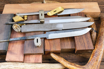 Knife blades with bars blocks scales of valuable exotic tree wood moose, elk, deer horn pieces for handmade DIY knife handles materials supply