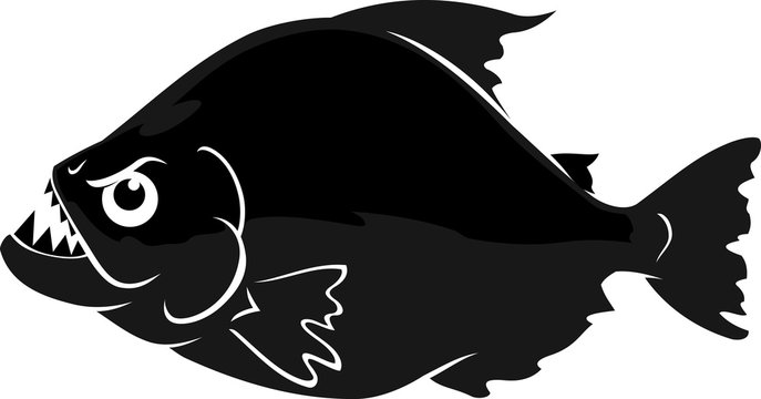 black piranha fish with sharp teeth clip art preview