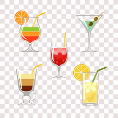 Coctail. Set of cocktails with sliced fruits