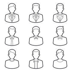 Vector black line icons set of business men. Modern flat style design. Isolated on white background