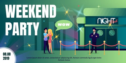 Obraz premium Weekend Party in Nightclub Flat Vector Ad Poster