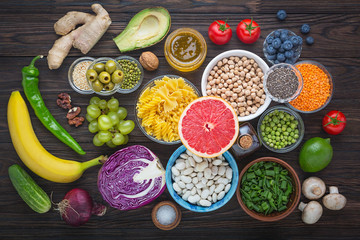 Healthy food. Proteins, vitamins and antioxidants in plant foods. Pure organic food, rich in healthy substances and trace elements.