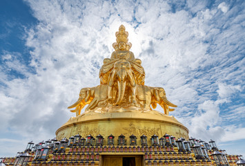 Ten-way Puxian gold statue at the top of Emei Mountain in Sichuan Province, China