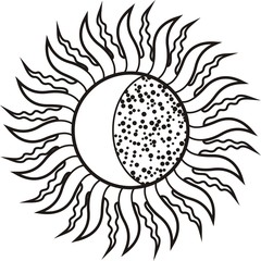 Solar eclipse black white image