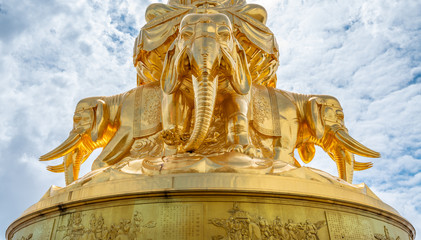 Ten-way Puxian gold statue at the top of Emei Mountain in Sichuan Province, China