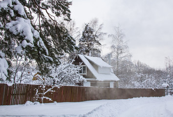 Private residential sector looks especially beautiful in the winter forest