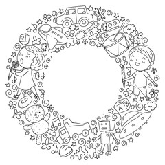 Painted by hand style pattern on the theme of childhood. Vector illustration for children design.