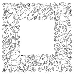 Painted by hand style pattern on the theme of childhood. Vector illustration for children design.