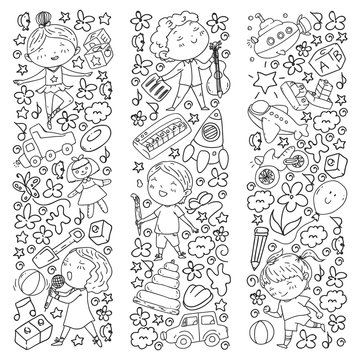 Painted by hand style pattern on the theme of childhood. Vector illustration for children design.