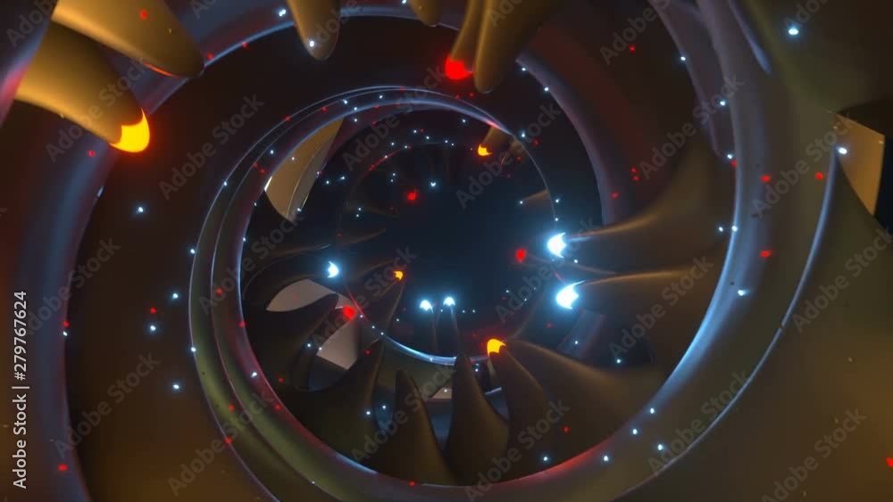 Poster futuristic tunnel with blinking lights. sci-fi interior corridor. 3d render seamless loop animation