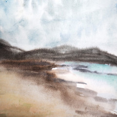 watercolor sea and mountains