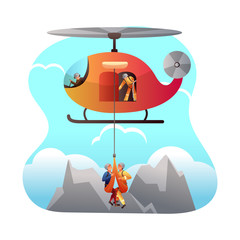 Mountain rescue service flat vector illustration