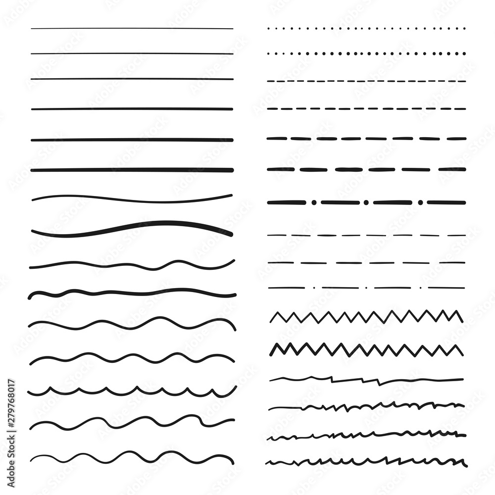 Poster handmade collection set of underline strokes in marker brush doodle style. various shapes. vector gr