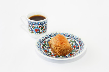 traditional eastern turkish sweetness baklava and cup of coffee