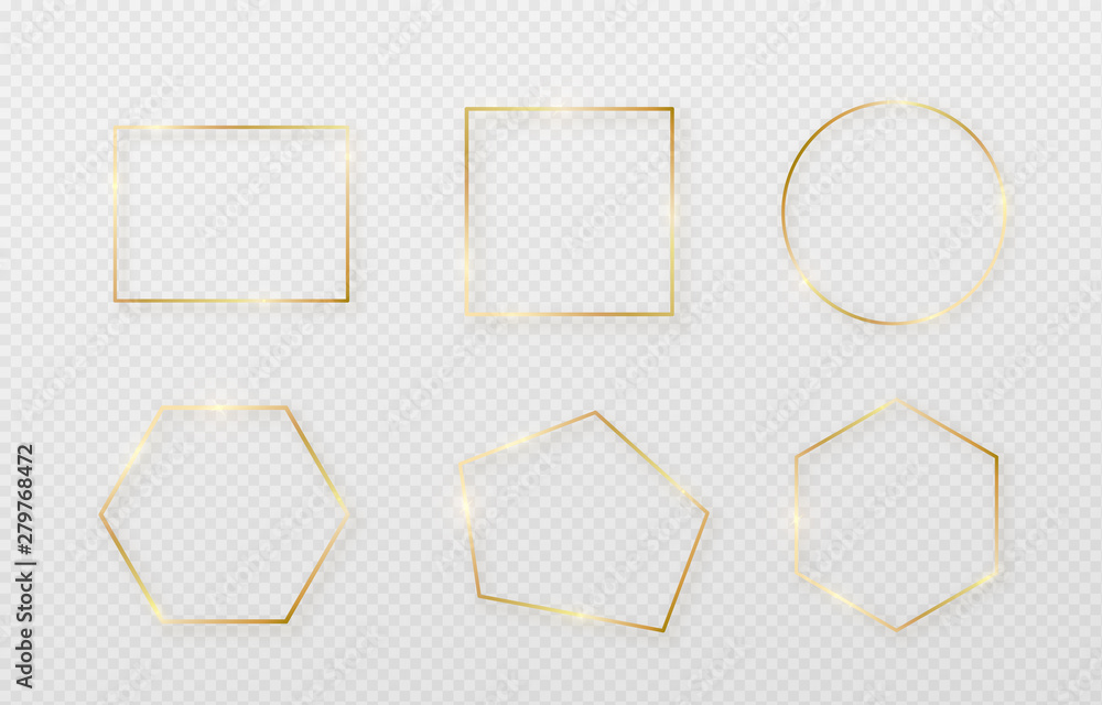 Poster golden border frame set with light shadow and light affects. gold decoration in minimal style. graph