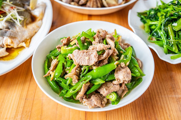 Chinese Hunan home cooking pepper fried pork