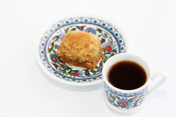 traditional eastern turkish sweetness baklava and cup of coffee