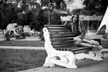 Girl in a clown makeup black and white