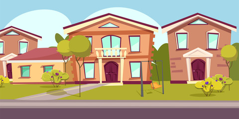 Suburban neighborhood flat vector illustration