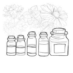 Set of glass jars with herbals oils