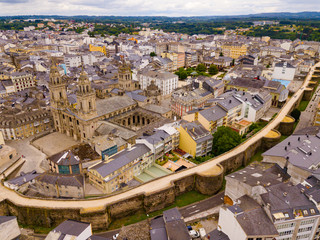 Aerial panoramic view of Lugo city with buildings and landscape