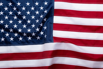 USA American United States flag with embroidered stars top view