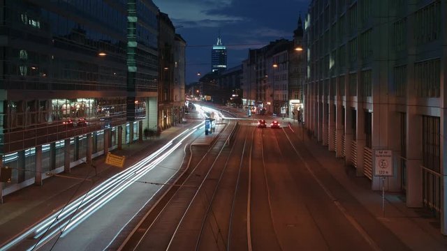 Timelapse of night traffic. Night life in the big city. Munich at night.