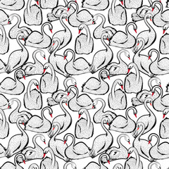 Stylish hand drawn doodle line sketch swan birds seamless pattern in vector , Design for fashion , fabric, web,wallpaper and all prints © MSNTY_STUDIOX