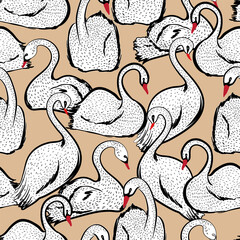 Seamless pattern in vector of hand drawn doodle line sketch white swan birds s , Design for fashion , fabric, web,wallpaper and all prints