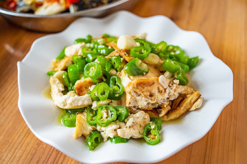 Chinese Hunan home cooking chili fried tofu