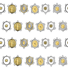 Golden Doodle turtles. Vector seamless pattern..