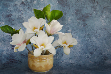 Beautiful white magnolia flower in vase