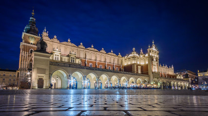 Cracow old town market night view