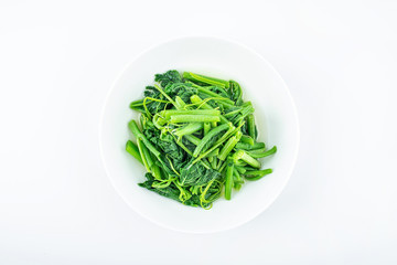 Fototapeta premium Chinese dish of fried pumpkin vine on white background