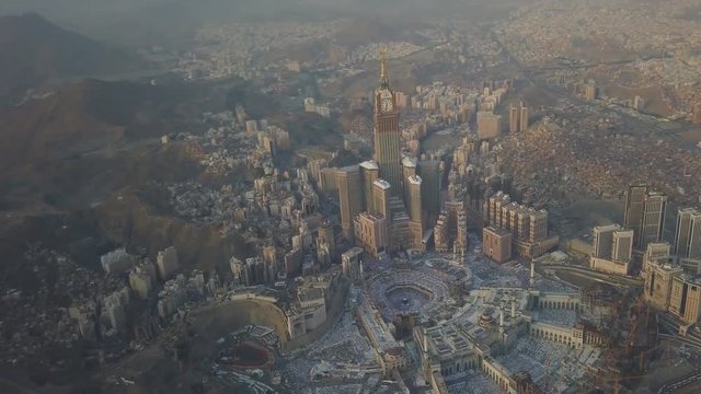 MECCA, SAUDI ARABIA- Skyline with Abraj Al Bait (Royal Clock Tower Makkah) in Mecca, Saudi Arabia.