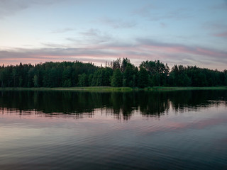 Fototapeta na wymiar sky after sunset, dark forest silhouette, selective focus close up