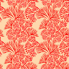 Seamless pattern with marine plants. Corals and algae. Watercolor pattern. Suitable for textile design, paper, wedding decor. - 279776266