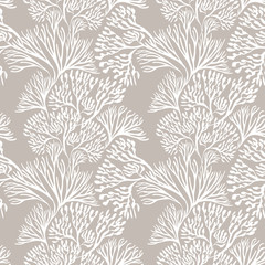 Seamless pattern with marine plants. Corals and algae. Watercolor pattern. Suitable for textile design, paper, wedding decor. - 279776297