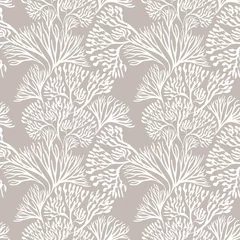 Seamless pattern with marine plants. Corals and algae. Watercolor pattern. Suitable for textile design, paper, wedding decor.