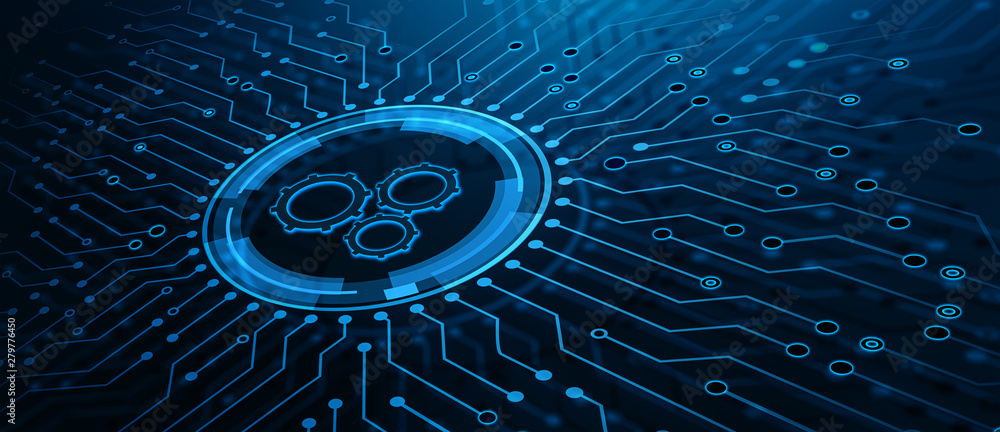 Poster automation software technology process system business concept