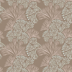 Seamless pattern with marine plants. Corals and algae. Watercolor pattern. Suitable for textile design, paper, wedding decor. - 279776460