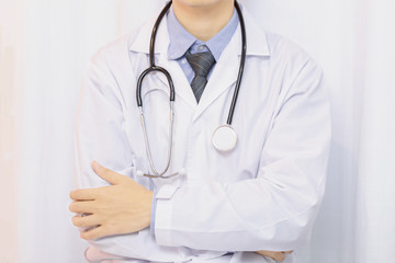 Medical physician doctor man over nature background. Medicine and health care concept